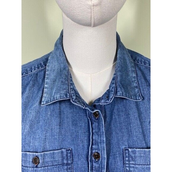 Tommy Hilfiger Womens Sz M Blue Chambray Button-Up Casual Long Sleeve Shirt - Picture 2 of 11